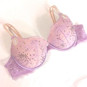 VS Lavender & Cream Sparkle Lace Embellished Demi